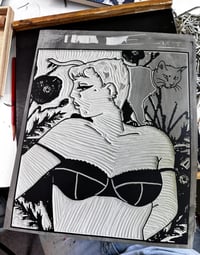 Image 2 of Cat girls linocut