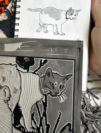 Image 3 of Cat girls linocut