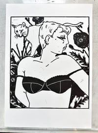 Image 1 of Cat girls linocut