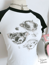 Image 1 of Babes in the Wood Baby Tee | Black and White Grunge Art on Women's Raglan Cropped Shirt