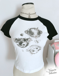 Image 2 of Babes in the Wood Baby Tee | Black and White Grunge Art on Women's Raglan Cropped Shirt