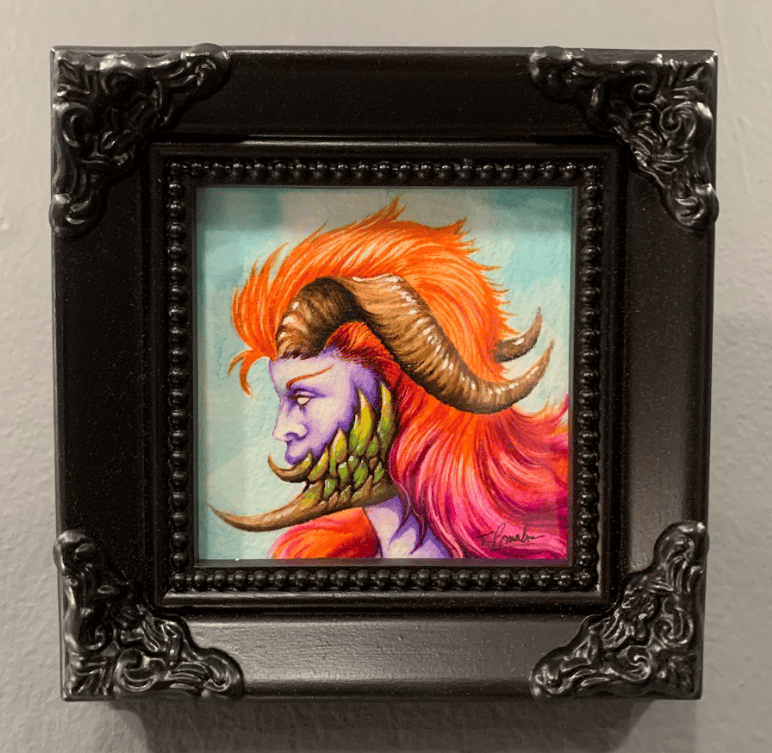Image of WARRIOR WOMAN original mini watercolor and ink painting
