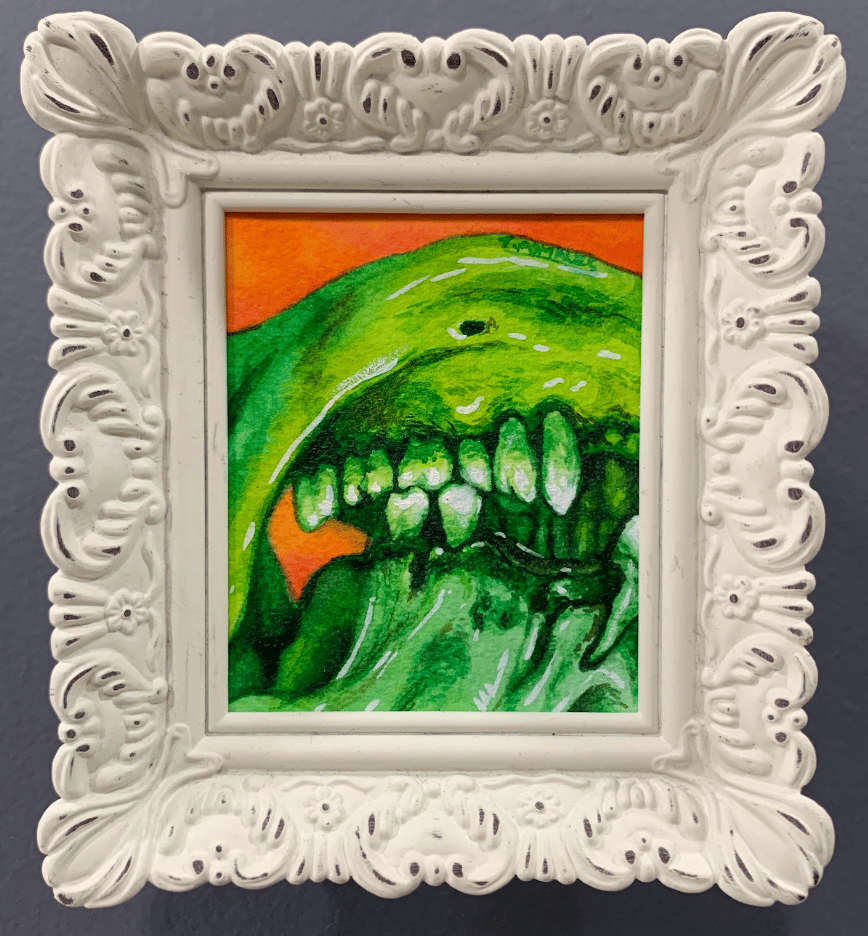 Image of UPSIDE DOWN IN GREEN original mini watercolor and ink painting