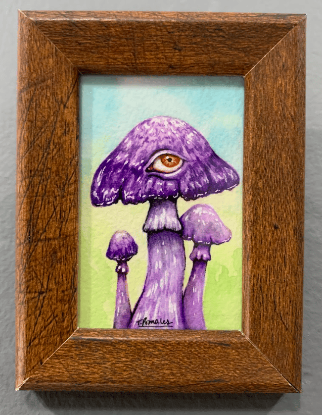 Image of SHROOMEYE #1 original mini watercolor and ink painting