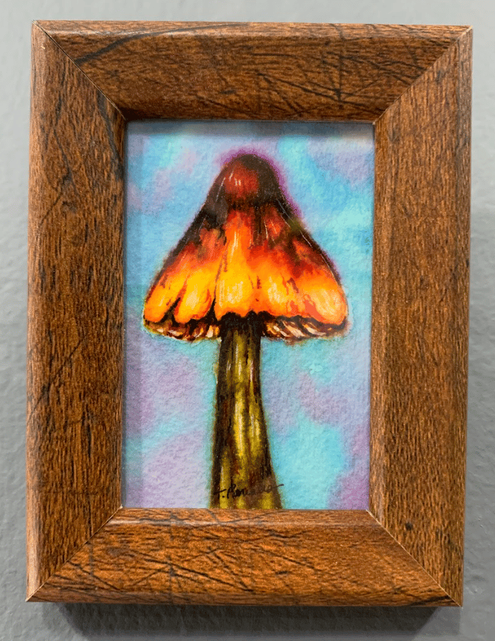 Image of FIREBALL original mini watercolor and ink painting