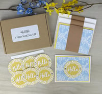 Image 1 of Pastel Card Making Kit for Adults to DIY 6 Light Blue Damask "Hello" Handmade Greeting Cards