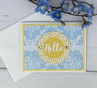 Image 4 of Pastel Card Making Kit for Adults to DIY 6 Light Blue Damask "Hello" Handmade Greeting Cards
