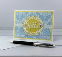 Image 5 of Pastel Card Making Kit for Adults to DIY 6 Light Blue Damask "Hello" Handmade Greeting Cards