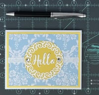 Image 9 of Pastel Card Making Kit for Adults to DIY 6 Light Blue Damask "Hello" Handmade Greeting Cards