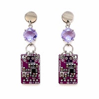 Victoria Park│Microchip Circuit Board Earrings with Lilac Glass Stone – Tech Jewelry