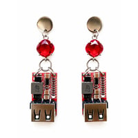 Queens Park│Microchip Circuit Board Earrings with Red Glass Stone – Tech Jewelry