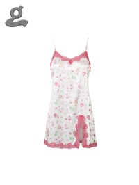 Image 1 of Printed Satin Lace Slip Nightdress