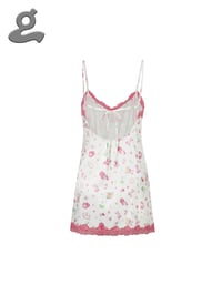 Image 2 of Printed Satin Lace Slip Nightdress