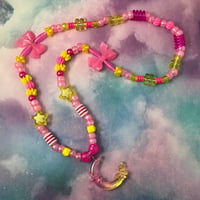 Image 1 of Pink Yellow Crescent Moon Kandi Necklace