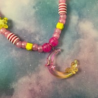 Image 2 of Pink Yellow Crescent Moon Kandi Necklace