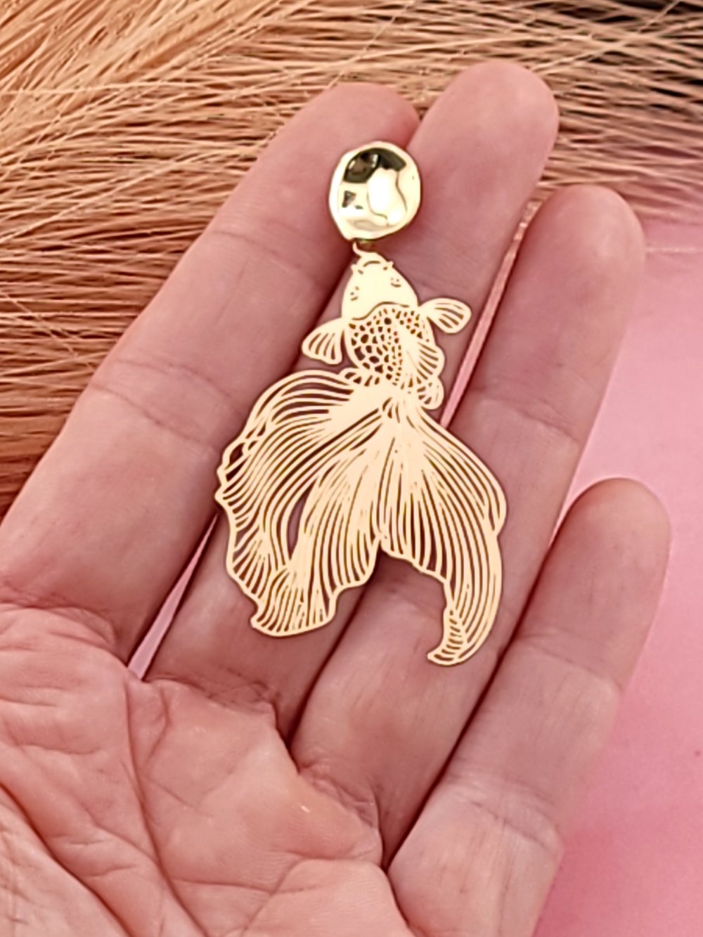 Image of Artisan Organic Pebble Koi Fish Earrings – 18k Gold Plated Statement