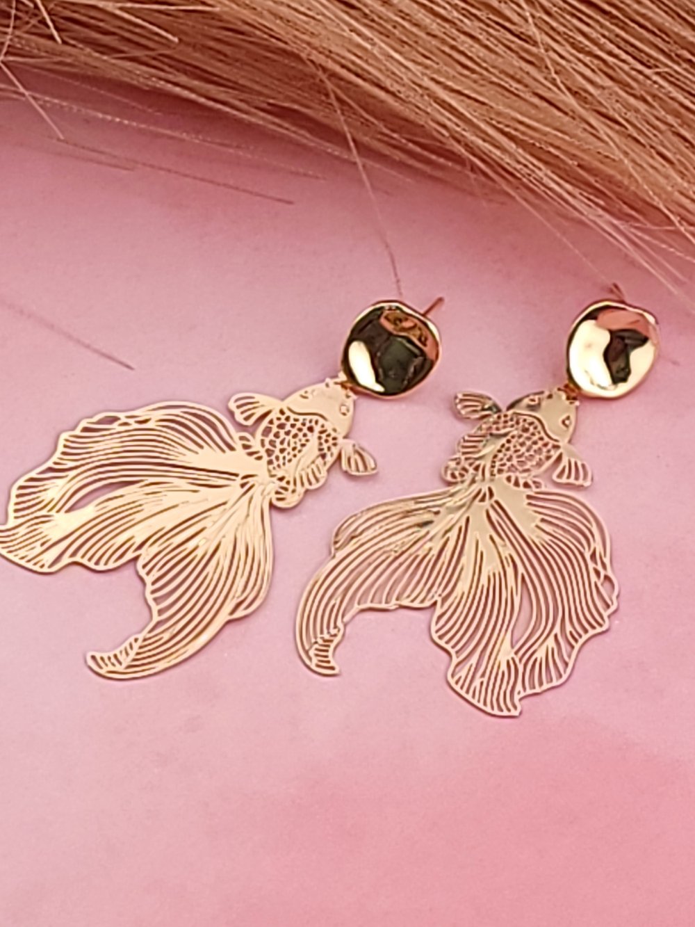 Image of Artisan Organic Pebble Koi Fish Earrings – 18k Gold Plated Statement