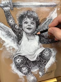 Image 2 of Demain c’est loin. ( 31/ 38 cm ) Pencil on canvas, Created in Paris, France. (World sipping  )