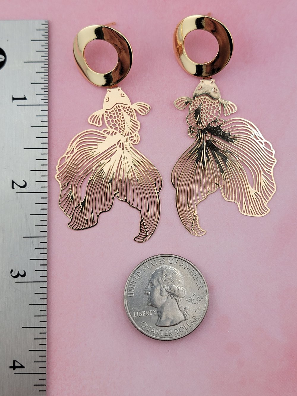 Image of Minimalist Open Circle Koi Fish Dangle Earrings – 18k Gold Plated