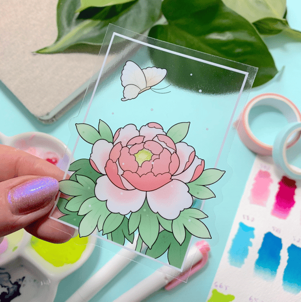 Image of  CLEAR Ukiyo-e Peonies & Butterfly STICKER
