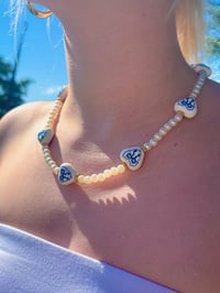 blue bow heart necklace