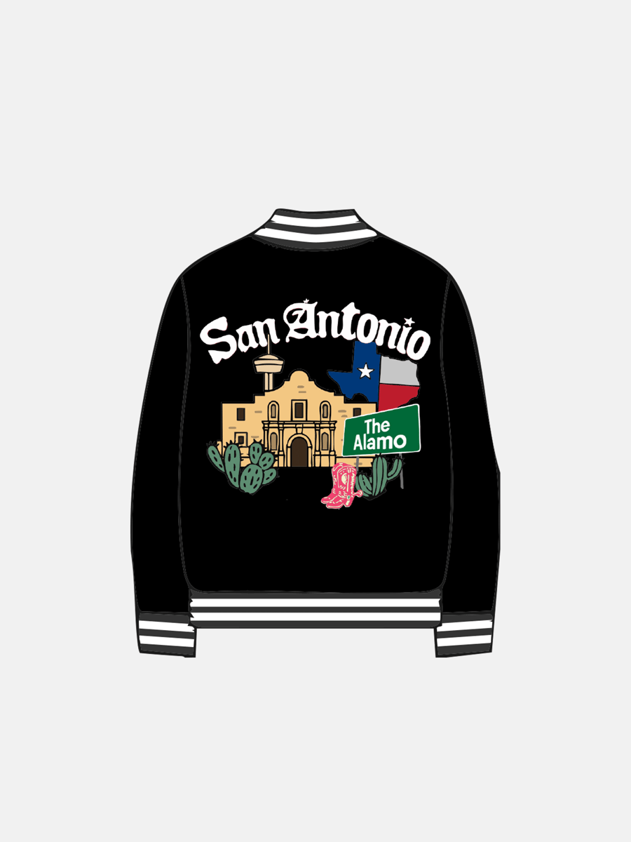 Image of GIRLS ARE DRUGS® x SAN ANTONIO VARSITY BOMBER JACKET