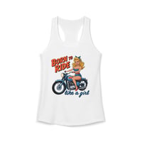 Image 1 of Born to Ride Like a Girl Tank-top — Retro Pinup Motorcycle Women's Ideal Racerback Tank