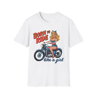 Image 1 of Born to Ride Like a Girl T-Shirt — Retro Pinup Motorcycle Tee