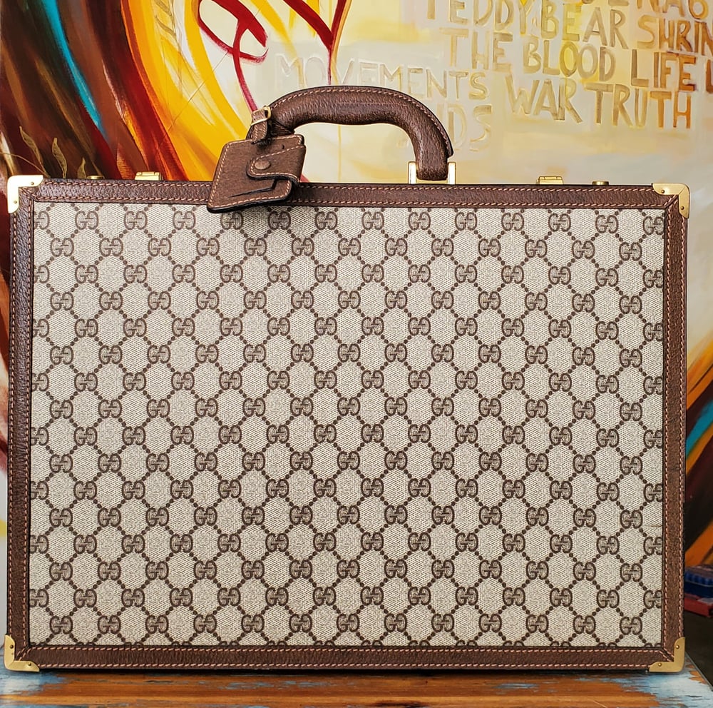 Image of Vtg Gucci Brown Monogram Briefcase.