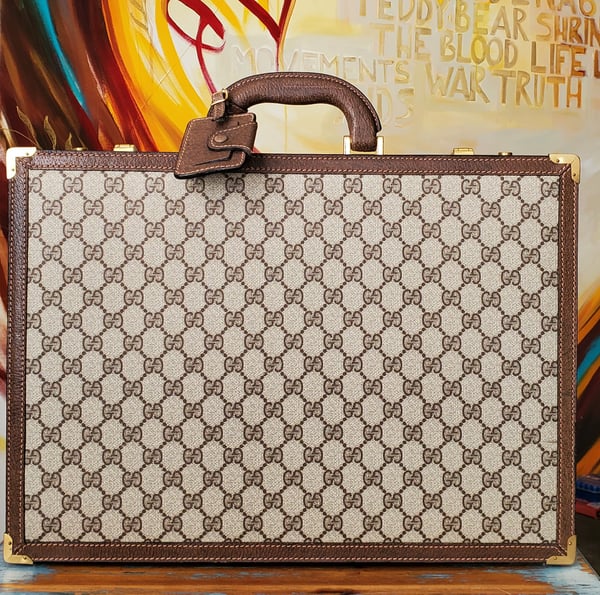 Image of Vtg Gucci Brown Monogram Briefcase.