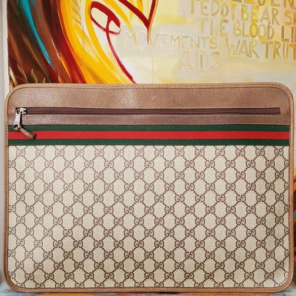 Image of Vtg. Gucci Brown Monogram Document Case