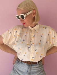 Image 2 of Two Hearts Label Dreamy Floral Short Sleeve Cotton Linen Shirt
