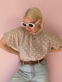 Image 1 of Two Hearts Label Polka Dot Short Sleeve Cotton Linen Summer Shirt 
