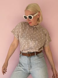 Image 2 of Two Hearts Label Polka Dot Short Sleeve Cotton Linen Summer Shirt 