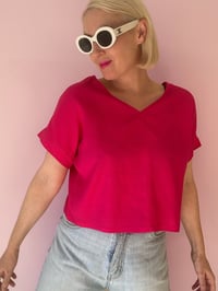 Image 1 of Two Hearts Label Fuchsia Pink Cotton Linen Summer Crop Top