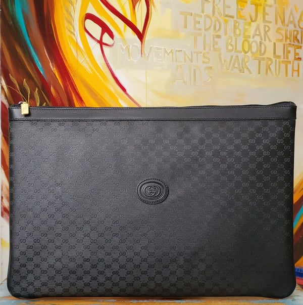Image of Vtg. Gucci Black Mini Monogram Document Case
