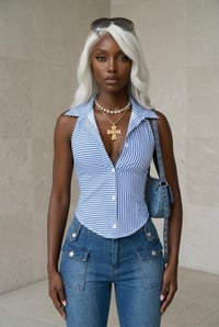Image 1 of Chic Striped Sleeveless Button Top