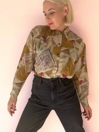 Image 2 of Vintage Sheer Autumn Print Long Sleeve Blouse
