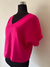 Image 4 of Two Hearts Label Fuchsia Pink Cotton Linen Summer Crop Top