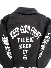 Image 1 of  KEEP GOD FIRST- BLACK CORDUROY COLLAR JACKET