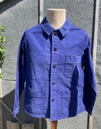 Image 1 of French Vintage Moleskin Chore Jacket Navy Blue Workwear Coat Size Small Medium