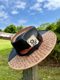 Image 5 of “Johnny and June” Burned Hat, High Quality Suede Burned Flat Brim Hat