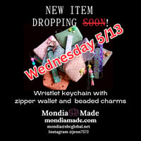 Handmade Wristlet Keychain with Zipper Wallet and Beaded Charms - 5/13/26