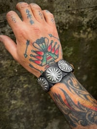Image 1 of WL&A Handmade Tres Repousse Medicine Leather Bracelet - Wrist Size 6" to 7.75"