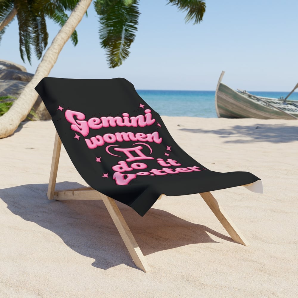 Image of Gemini Women Beach Towel — "Gemini women do it better" Pink Script Zodiac Towel