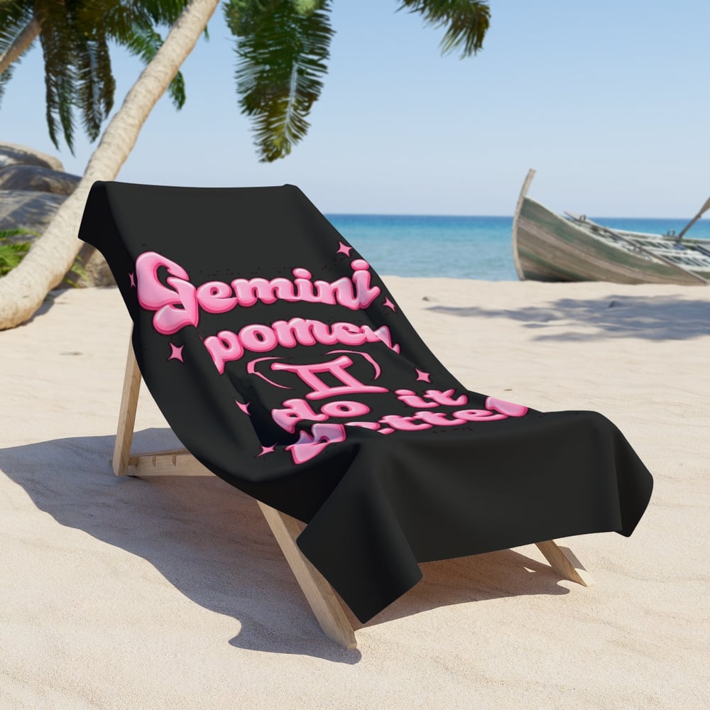 Image of Gemini Women Beach Towel — "Gemini women do it better" Pink Script Zodiac Towel