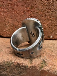 Image 6 of WL&A Handmade Heavy Ingot Sunburst Gem Pilot Mtn Turquoise Ring - Size 12.75