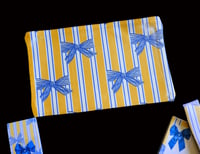 Image 2 of Handmade Yellow Striped Matching Set, blue, bow, gift, zipper, bookmark, lanyard, notepad