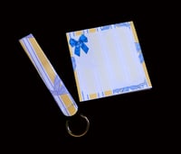 Image 3 of Handmade Yellow Striped Matching Set, blue, bow, gift, zipper, bookmark, lanyard, notepad