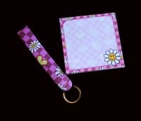 Image 2 of Colorful Handmade Matching Set, checkered, daisy, pink, gift, zipper, book, lanyard, notepad, key